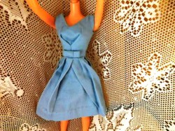 1962 63 BARBIE DOLL SOFT PINK, CORAL OR BLUE  BELLE COTTON DRESS, BOW, SOLO